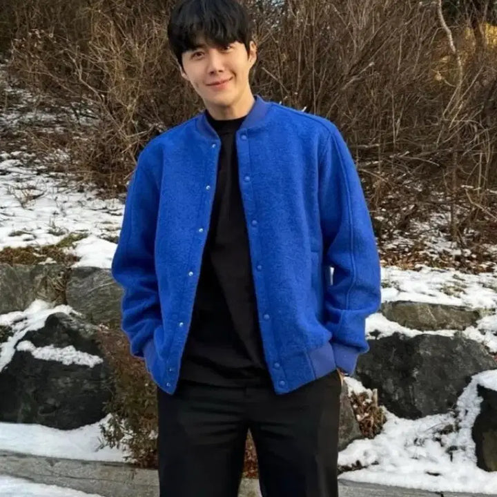 [BUNJANG] Zara Wool 100% Varsity Blouson Jacket - Blue M / 자라 울100 바시티 블루종  블루 M