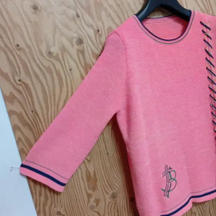 [BUNJANG] BNX Pink Round Knit Top / BNX 7부 소매 핑크 라운드 니트 티