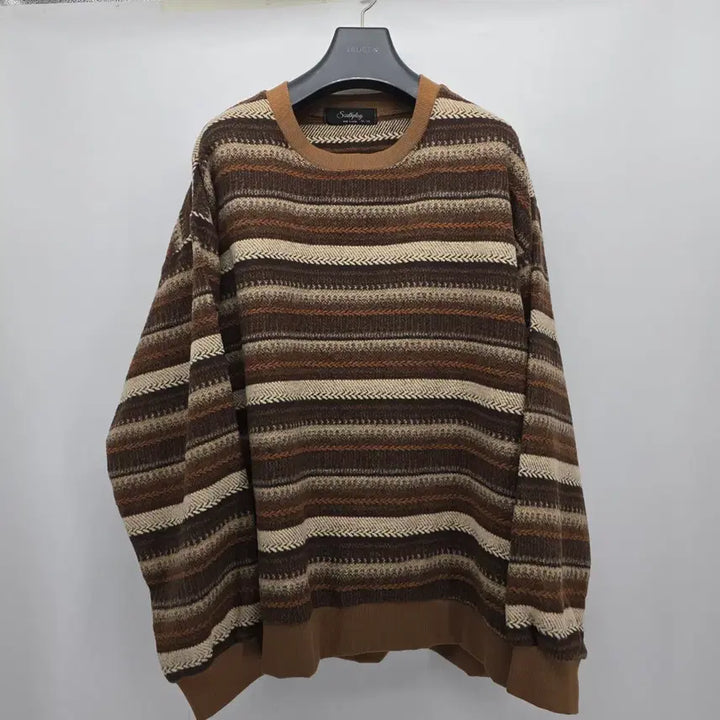 [BUNJANG] Soulstaylog Brown Striped Knit A30013 / Soulstaylog 브라운 스트라이프 니트 A30013