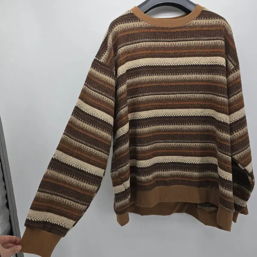 [BUNJANG] Soulstaylog Brown Striped Knit A30013 / Soulstaylog 브라운 스트라이프 니트 A30013