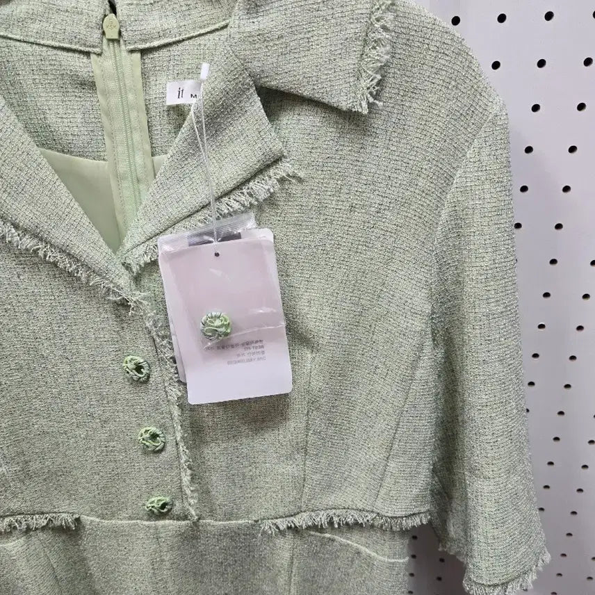 [BUNJANG] It Misha Mint Green Tweed Dress / (1314)잇미샤 민트 그린 트위드 원피스 카라넥 반팔