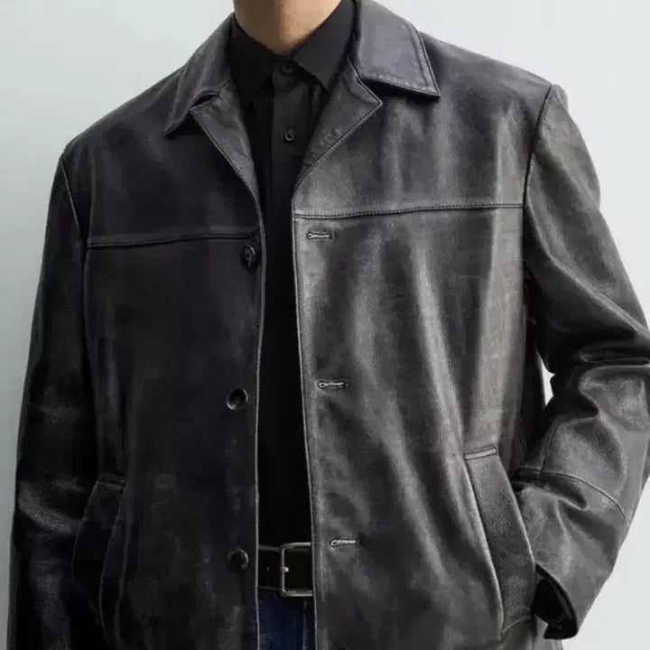 [BUNJANG] Zara 80s Archive Limited Edition Calfskin Leather Car Coat / 자라 80s 아카이브 리미티드 에디션 카프스킨 레더 카코트
