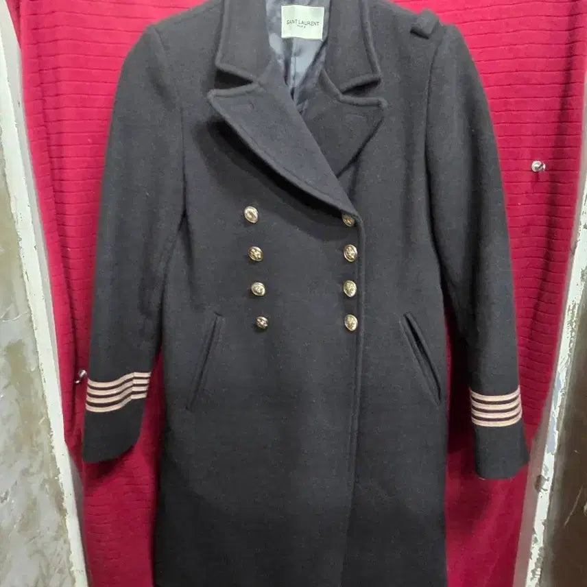 [BUNJANG] Saint Laurent Black Gold Button Coat / 생로랑 블랙 금장 버튼 코트