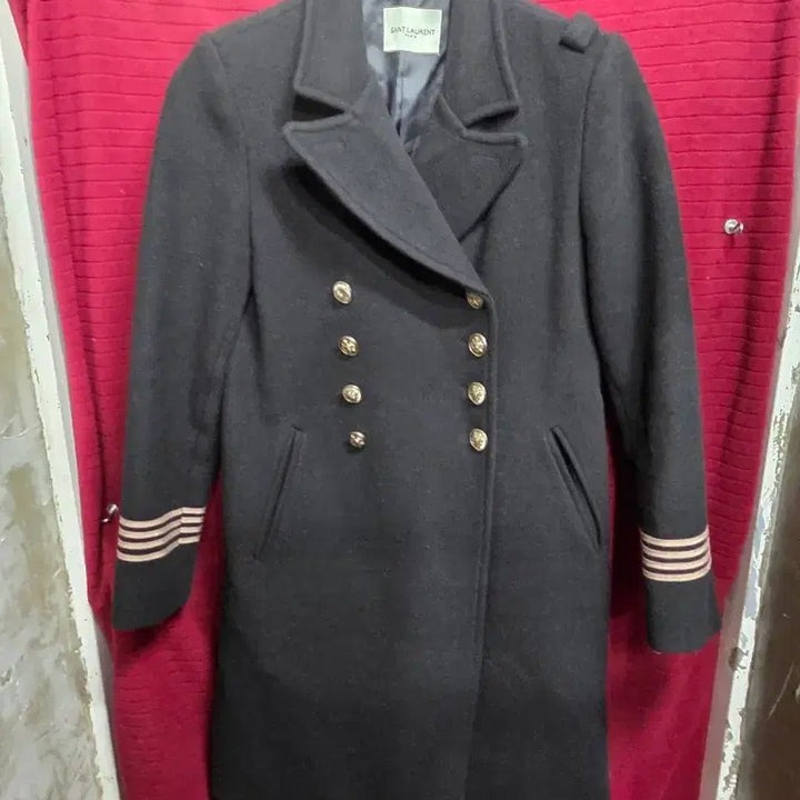 [BUNJANG] Saint Laurent Black Gold Button Coat / 생로랑 블랙 금장 버튼 코트