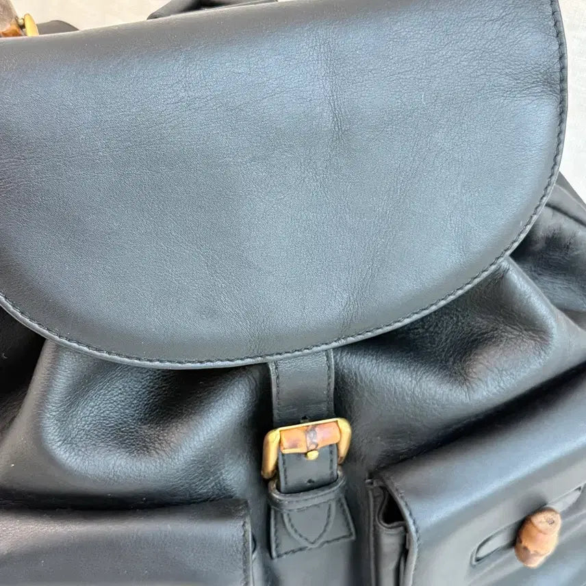 [BUNJANG] Gucci Vintage Bamboo Leather Backpack / [정품] 구찌 빈티지 뱀부 가죽 백팩 (블랙/금장)
