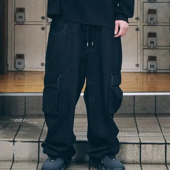 [BUNJANG] BSRABBIT Loose Fit Cargo Denim Black / 비에스래빗 카고 루즈핏 데님 블랙