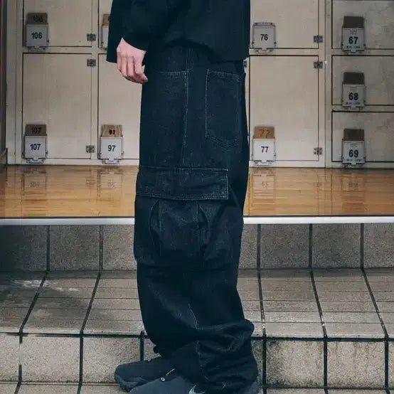 [BUNJANG] BSRABBIT Loose Fit Cargo Denim Black / 비에스래빗 카고 루즈핏 데님 블랙