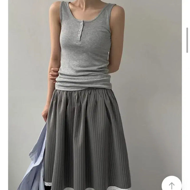 [BUNJANG] Daily Jue Citizen Stripe Layered Midi Skirt / 데일리쥬 시티즌 스트라이프 레이스 레이어드 미디 스커트