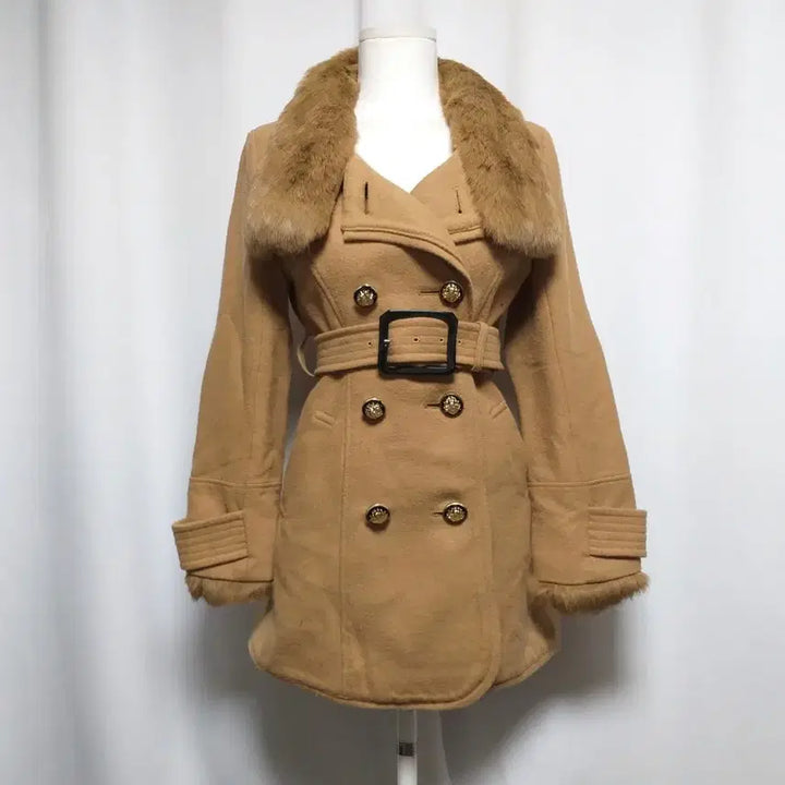 [BUNJANG] Vintage Camel Brown Fur Collar Belted Coat / 빈티지 카멜 브라운 퍼 카라 벨트 코트