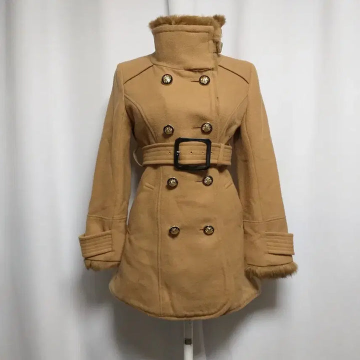 [BUNJANG] Vintage Camel Brown Fur Collar Belted Coat / 빈티지 카멜 브라운 퍼 카라 벨트 코트