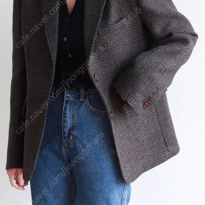 [BUNJANG] Avec Moi Brown Check Wool Jacket / 아베크모아이 브라운 체크 울 자켓