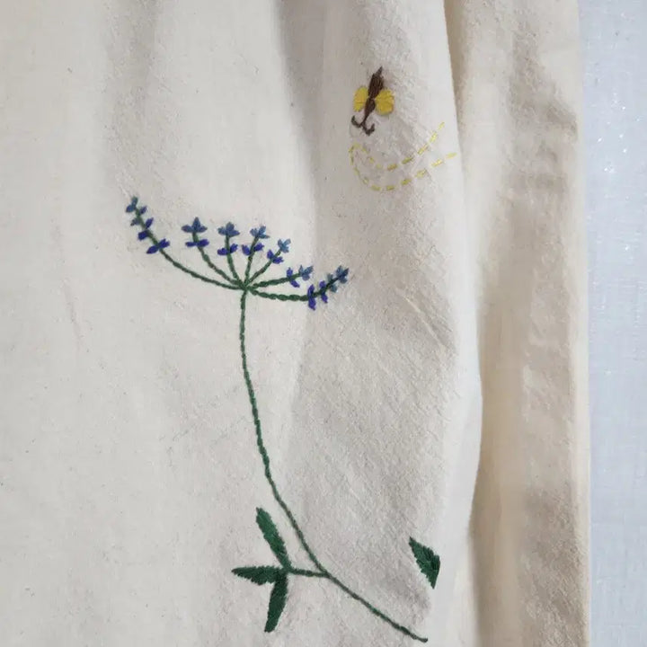 [BUNJANG] Embroidered Floral Linen Long Skirt / 광목 자수스커트66-77