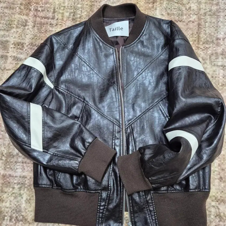 [BUNJANG] Taille Two-Tone Leather Blouson Brown / 타일레 투톤 레더 블루종 브라운