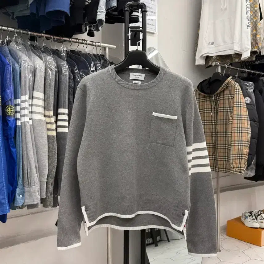 [BUNJANG] Thom Browne Milano Stitch Pocket Knit Sweater / [4] 톰브라운 사선완장 밀라노스티치 포켓 니트
