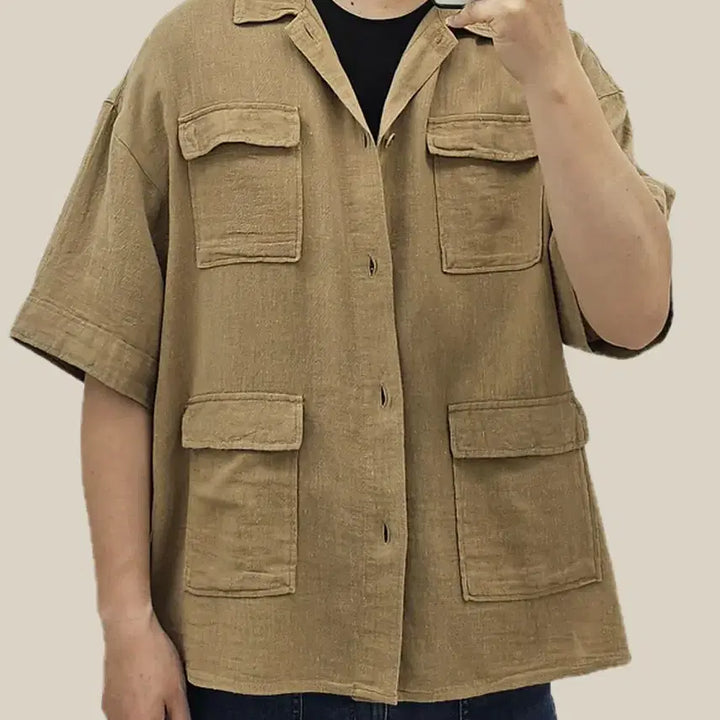 [BUNJANG] Niko And Cotton &amp; Linen Blend BDU Short Sleeve Shirt Jacket / Niko And 니코앤드 코튼&amp;린넨블렌드 BDU 반팔 셔츠자켓3 ~105