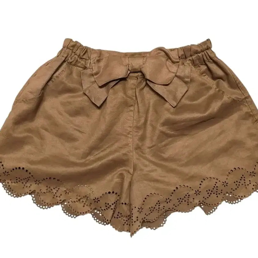 [BUNJANG] Vintage Ribbon Punch Shorts - Brown / 빈티지 리본 펀칭 반바지 브라운 라떼갸루