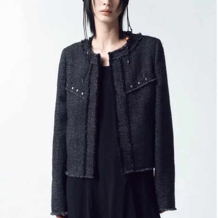 [BUNJANG] Insilence Woman Vintage Studded Tweed Jacket (Charcoal) / 인사일런스우먼 빈티지 스터드  트위드 자켓 (차콜)