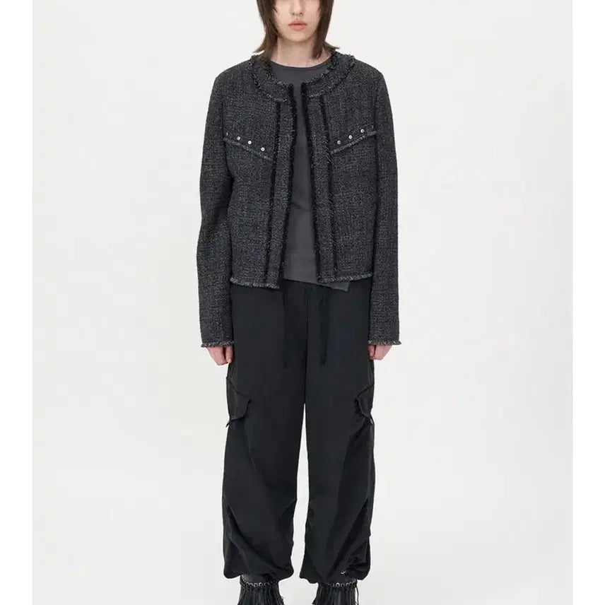 [BUNJANG] Insilence Woman Vintage Studded Tweed Jacket (Charcoal) / 인사일런스우먼 빈티지 스터드  트위드 자켓 (차콜)