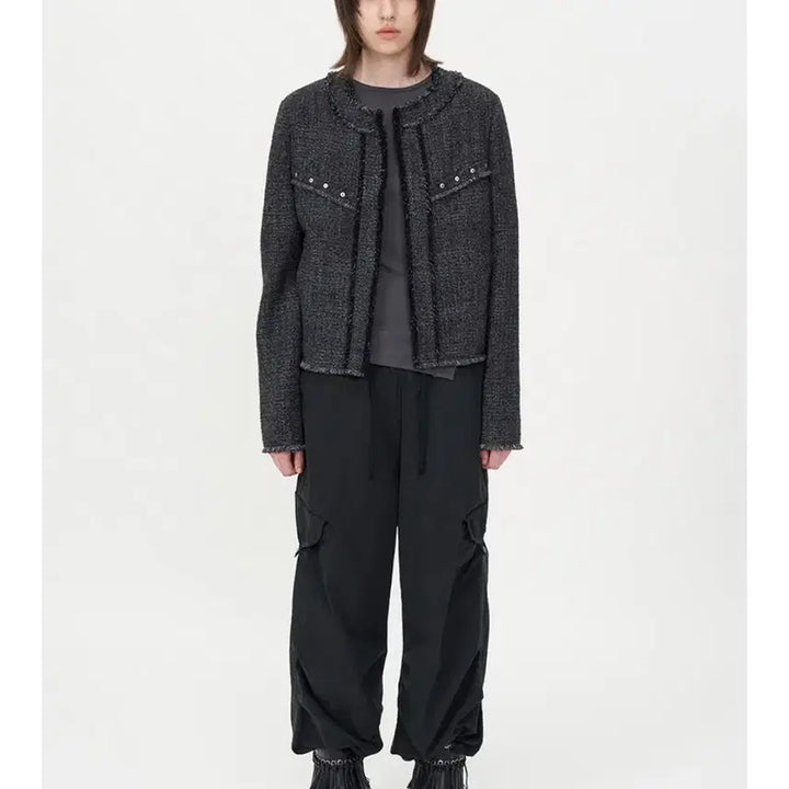 [BUNJANG] Insilence Woman Vintage Studded Tweed Jacket (Charcoal) / 인사일런스우먼 빈티지 스터드  트위드 자켓 (차콜)