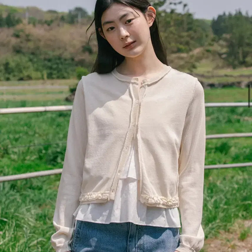 [BUNJANG] OHEHIO Slash Frill Cardigan Cream / 오헤시오 SLASH FRILL CARDIGAN 크림