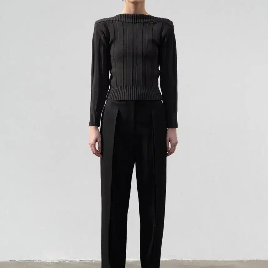 [BUNJANG] Low Classic Boat Neck Charcoal Ribbed Knit Top / 로우클래식 보트넥 차콜 골지 니트 긴팔/S/앨리스/486
