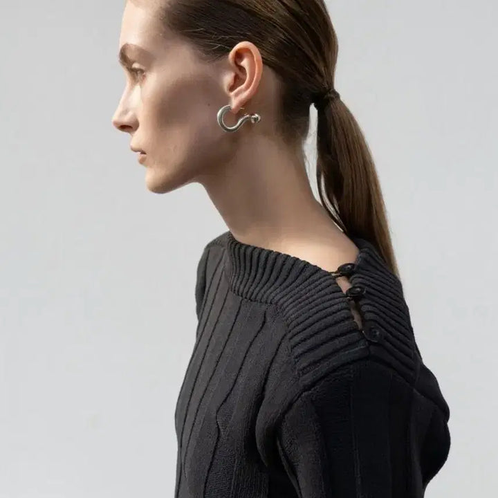 [BUNJANG] Low Classic Boat Neck Charcoal Ribbed Knit Top / 로우클래식 보트넥 차콜 골지 니트 긴팔/S/앨리스/486