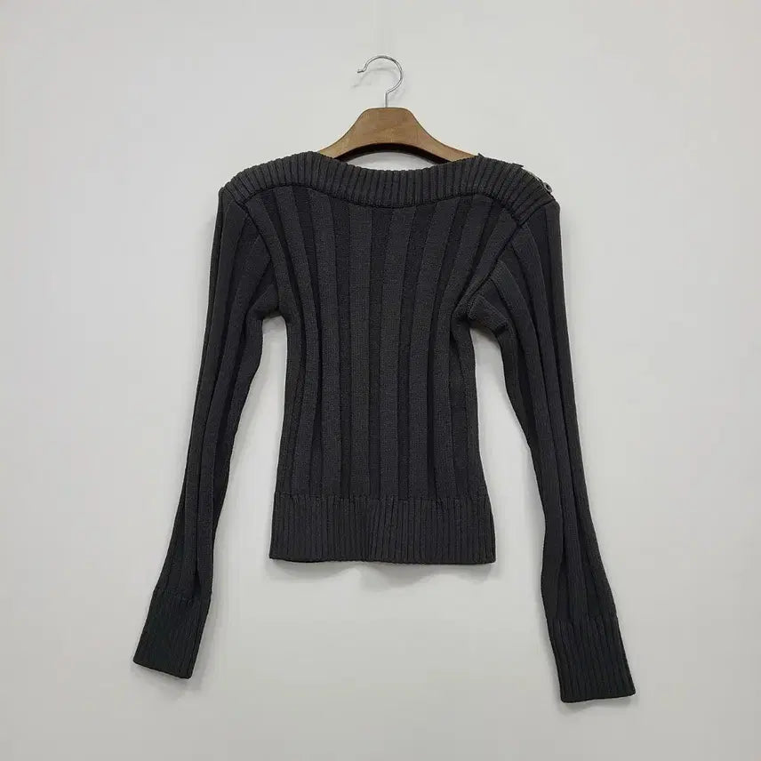 [BUNJANG] Low Classic Boat Neck Charcoal Ribbed Knit Top / 로우클래식 보트넥 차콜 골지 니트 긴팔/S/앨리스/486