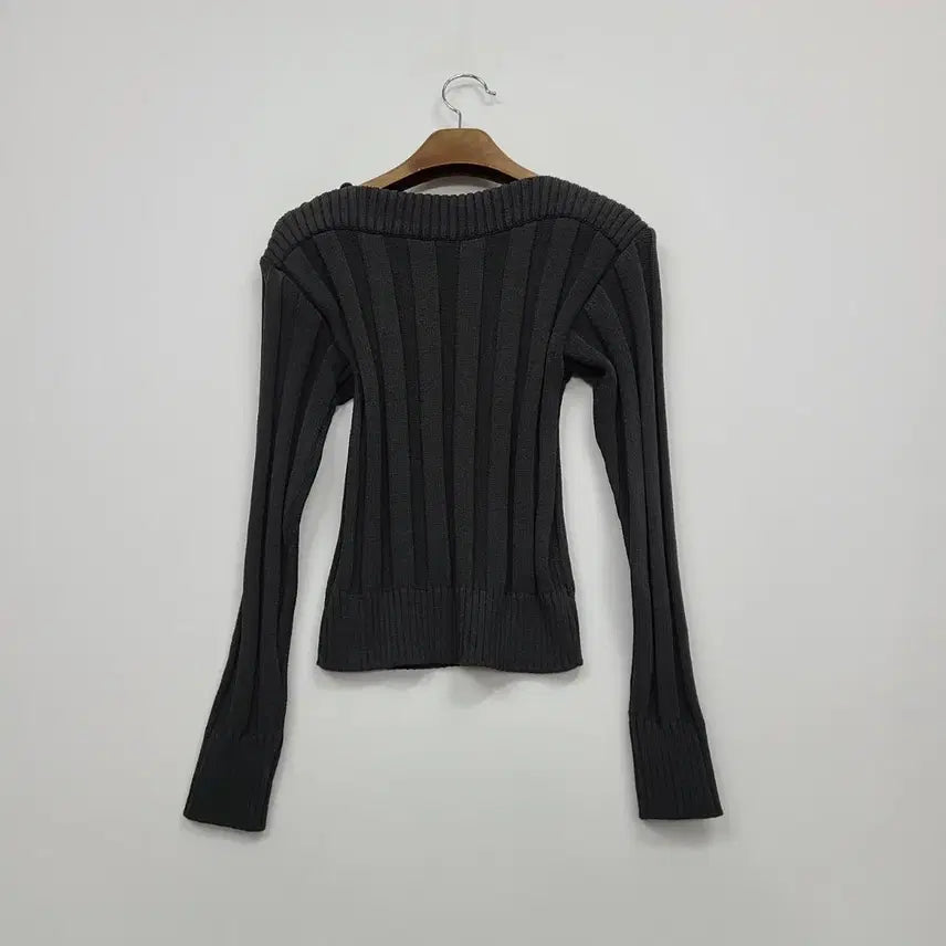 [BUNJANG] Low Classic Boat Neck Charcoal Ribbed Knit Top / 로우클래식 보트넥 차콜 골지 니트 긴팔/S/앨리스/486