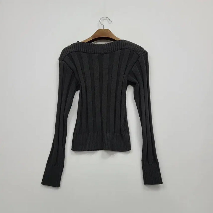 [BUNJANG] Low Classic Boat Neck Charcoal Ribbed Knit Top / 로우클래식 보트넥 차콜 골지 니트 긴팔/S/앨리스/486
