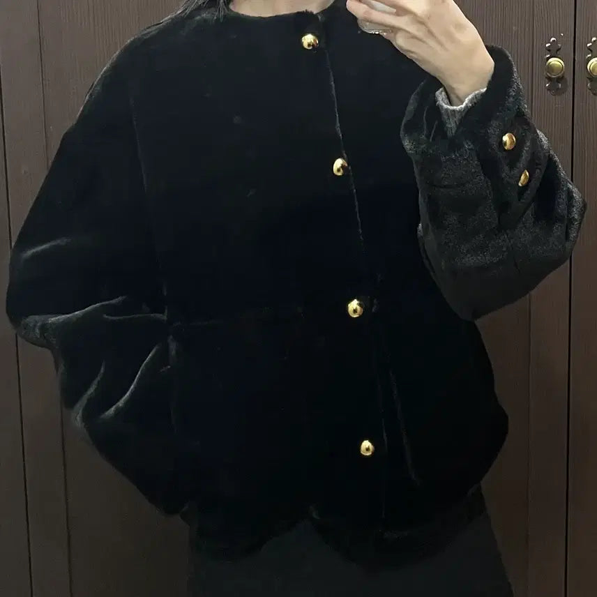 [BUNJANG] ZARA Faux Fur Patch Pocket Black Jacket / 자라 페이크 퍼 패치 포켓 블랙 자켓