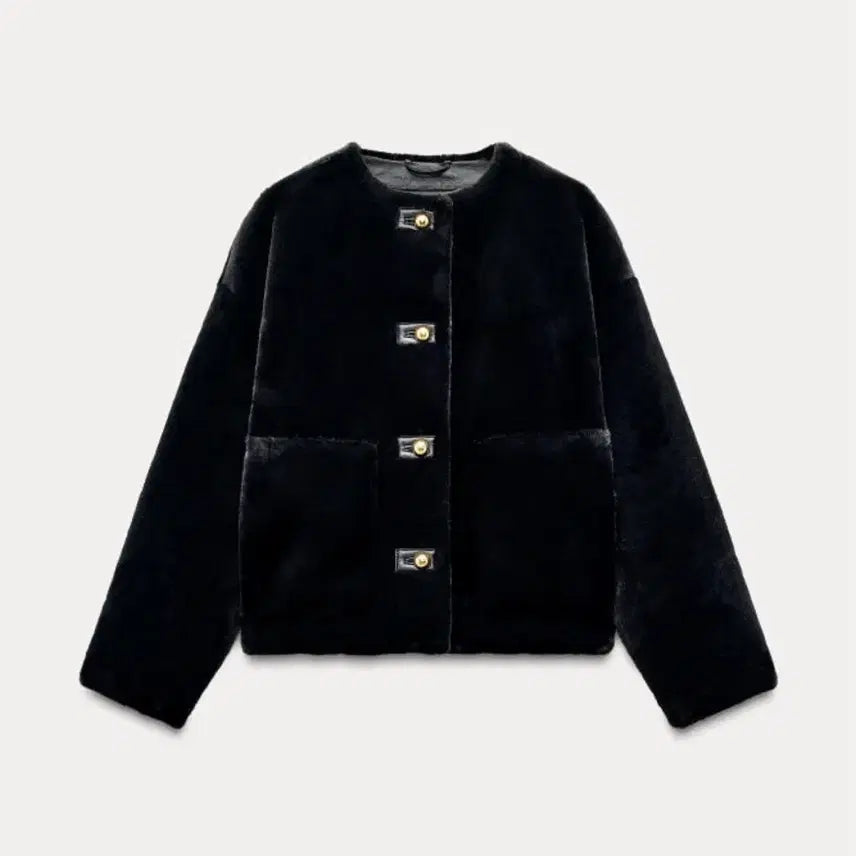 [BUNJANG] ZARA Faux Fur Patch Pocket Black Jacket / 자라 페이크 퍼 패치 포켓 블랙 자켓