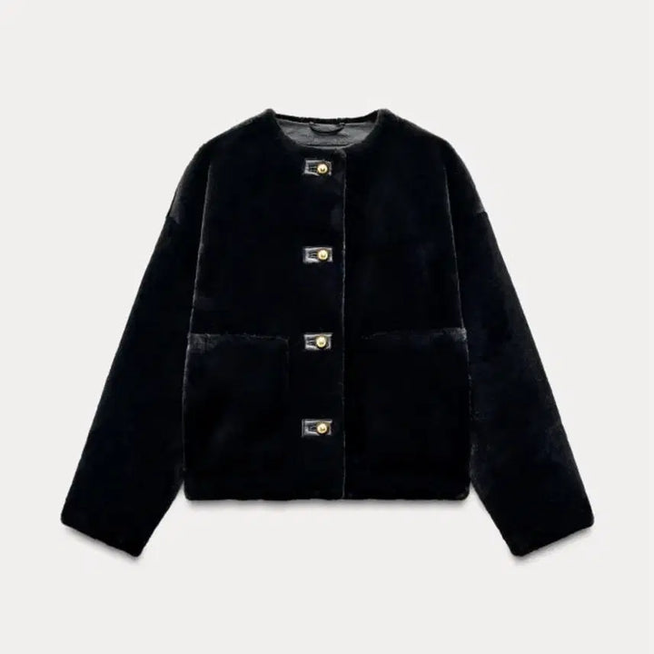 [BUNJANG] ZARA Faux Fur Patch Pocket Black Jacket / 자라 페이크 퍼 패치 포켓 블랙 자켓