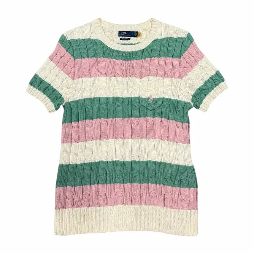 [BUNJANG] Polo Ralph Lauren Pima Cotton Cable Stripe Knit Short Sleeve T-Shirt M / 폴로 랄프로렌 신형 QR 피마코튼 케이블 스트라이프 파스텔 니트반팔 M