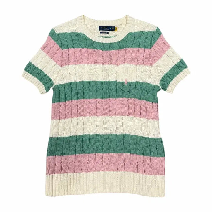 [BUNJANG] Polo Ralph Lauren Pima Cotton Cable Stripe Knit Short Sleeve T-Shirt M / 폴로 랄프로렌 신형 QR 피마코튼 케이블 스트라이프 파스텔 니트반팔 M