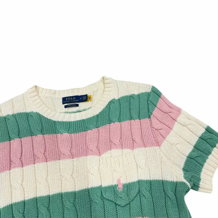 [BUNJANG] Polo Ralph Lauren Pima Cotton Cable Stripe Knit Short Sleeve T-Shirt M / 폴로 랄프로렌 신형 QR 피마코튼 케이블 스트라이프 파스텔 니트반팔 M