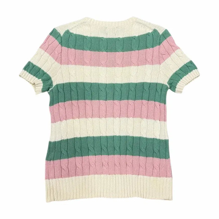 [BUNJANG] Polo Ralph Lauren Pima Cotton Cable Stripe Knit Short Sleeve T-Shirt M / 폴로 랄프로렌 신형 QR 피마코튼 케이블 스트라이프 파스텔 니트반팔 M