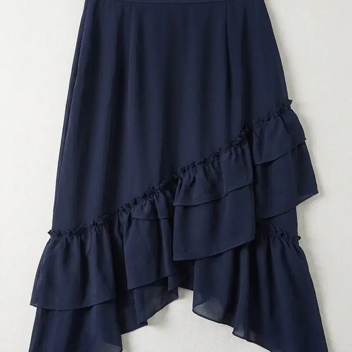 [BUNJANG] Club Monaco Asymmetrical Ruffle Midi Skirt / 가격인하|하객룩 언발 러플 미디스커트 55|네이비 (클럽모나코)