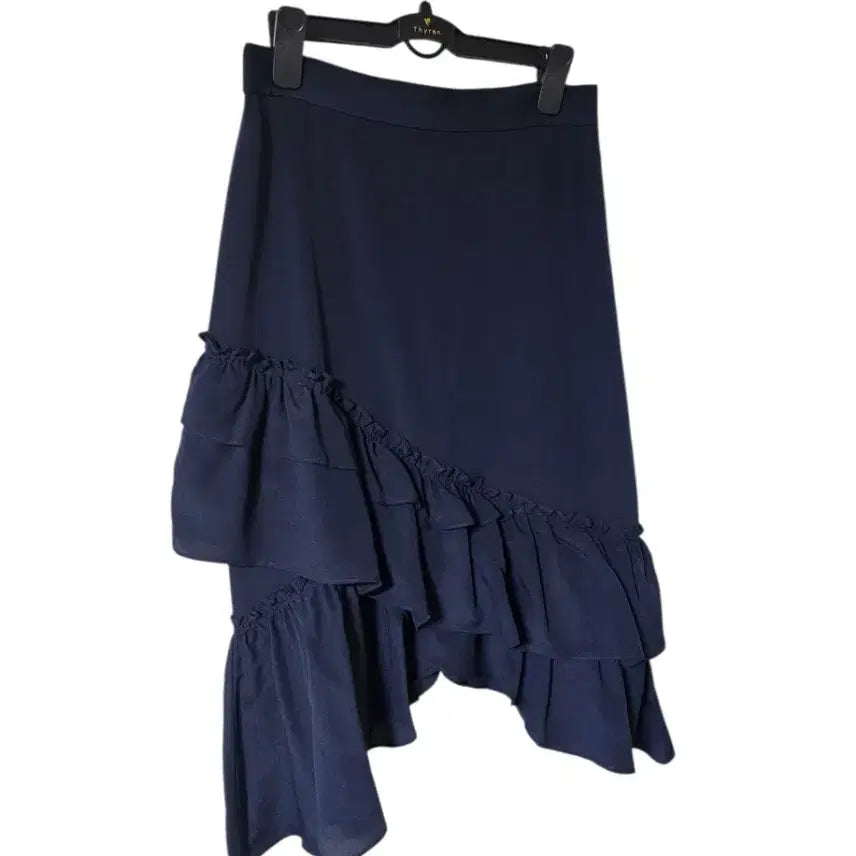 [BUNJANG] Club Monaco Asymmetrical Ruffle Midi Skirt / 가격인하|하객룩 언발 러플 미디스커트 55|네이비 (클럽모나코)
