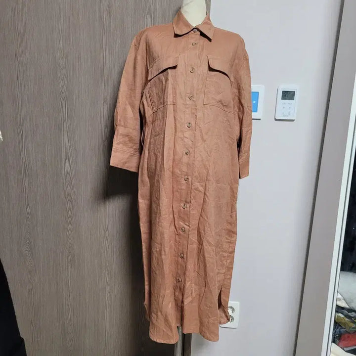 [BUNJANG] Laurel Linen 100% Long Shirt Dress / 라우렐 미사용품 린넨100% 셔츠 롱 원피스 브라운