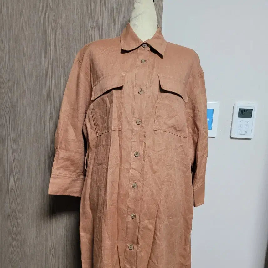 [BUNJANG] Laurel Linen 100% Long Shirt Dress / 라우렐 미사용품 린넨100% 셔츠 롱 원피스 브라운