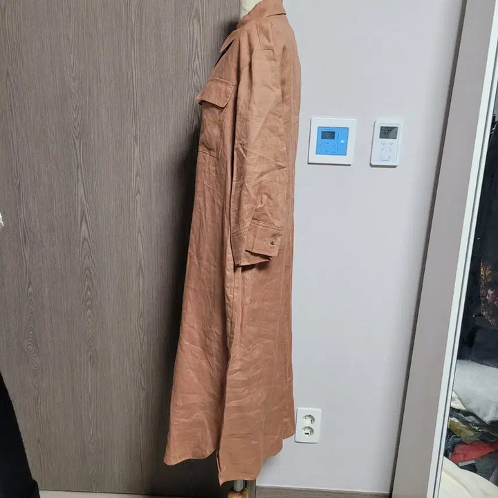 [BUNJANG] Laurel Linen 100% Long Shirt Dress / 라우렐 미사용품 린넨100% 셔츠 롱 원피스 브라운