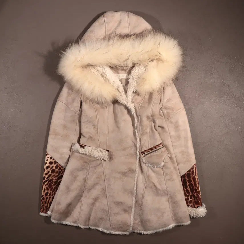 [BUNJANG] Vintage Leopard Print Hooded Coat / 빈티지 무스탕 퍼 레오파드 후드코트 C270