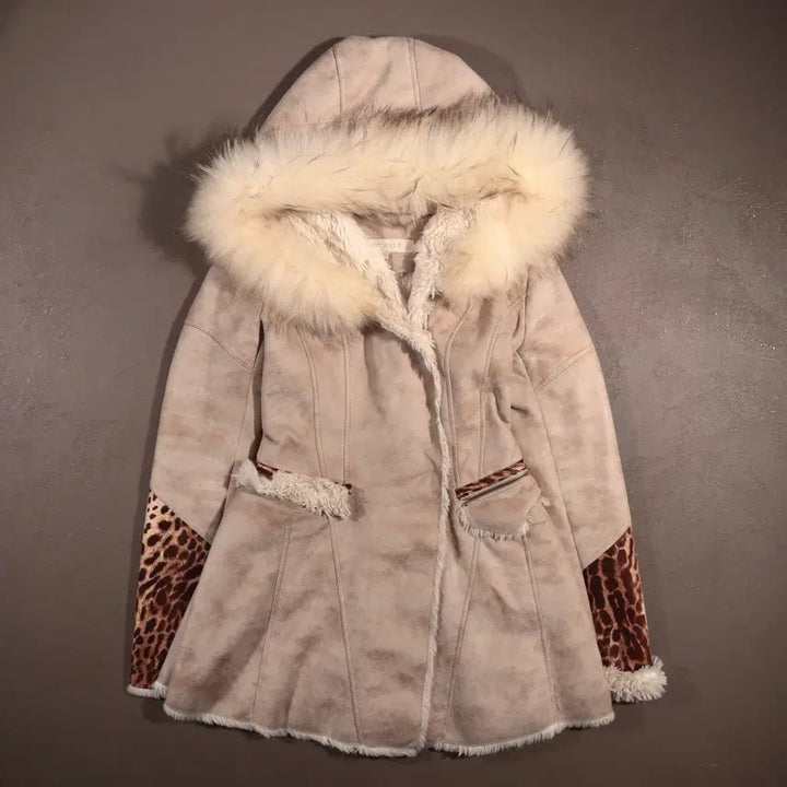 [BUNJANG] Vintage Leopard Print Hooded Coat / 빈티지 무스탕 퍼 레오파드 후드코트 C270