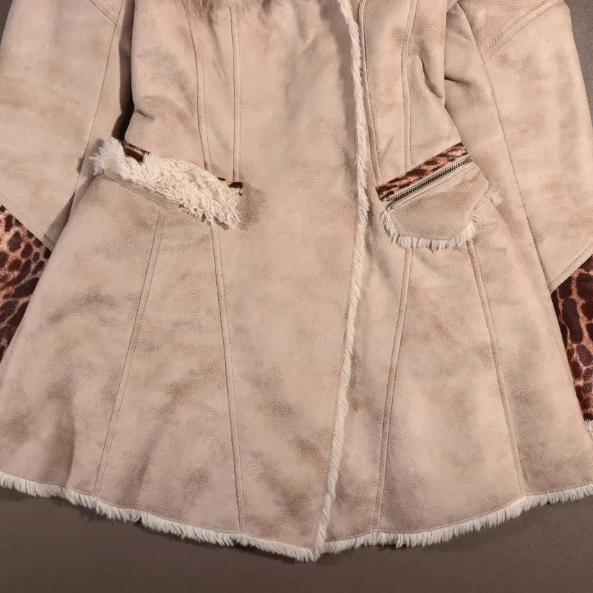 [BUNJANG] Vintage Leopard Print Hooded Coat / 빈티지 무스탕 퍼 레오파드 후드코트 C270
