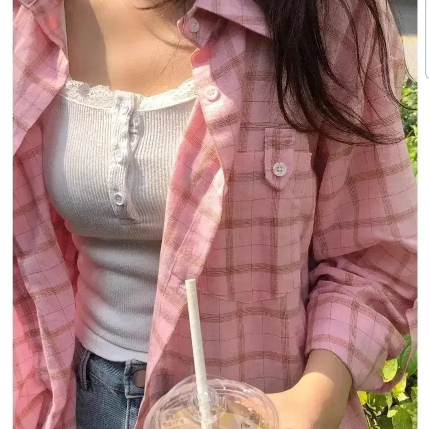 [BUNJANG] Zenio Pink Check Shirt / [새거] 제니오 핑크 체크셔츠