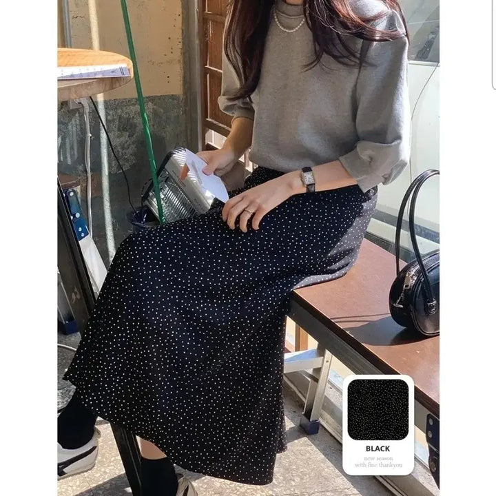 [BUNJANG] Zigzag Dot Long Skirt - Black / [새거] 지그재그 도트 롱 스커트 /블랙