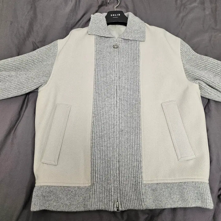 [BUNJANG] Solid Homme Gray Knit Mix Jacket / 솔리드옴므 그레이 니트 믹스 자켓 새상품(48)