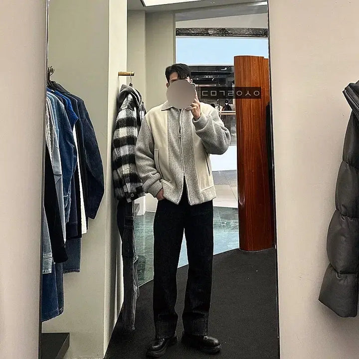 [BUNJANG] Solid Homme Gray Knit Mix Jacket / 솔리드옴므 그레이 니트 믹스 자켓 새상품(48)