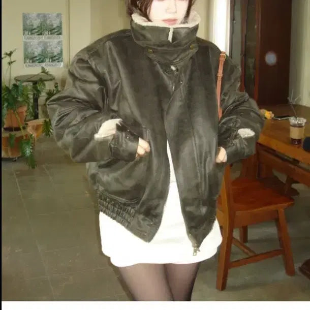 [BUNJANG] Our Cabinet Crack Warm Leather Jacket / 택포)아워캐비넷 crack warm leather jacket