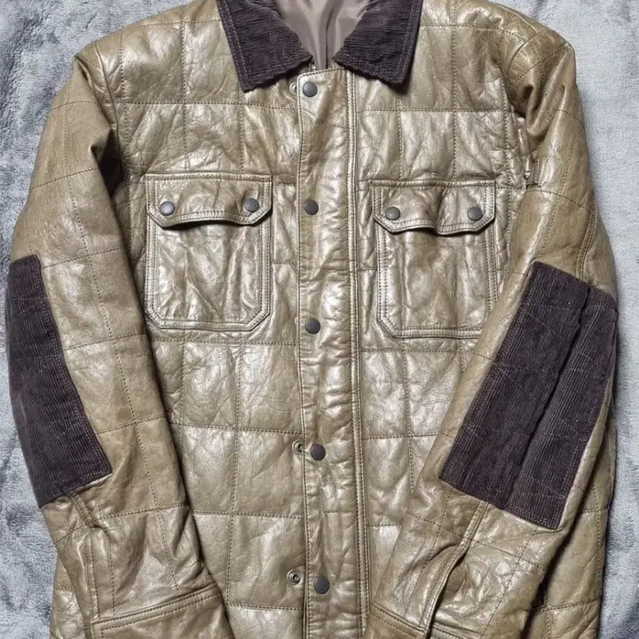 [BUNJANG] Series Quilted Lambskin Jacket / 시리즈 퀼팅패딩 양가죽 카키색 100-105